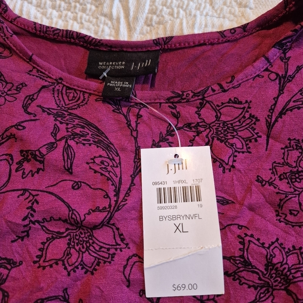 J. Jill women's size XL Boysenberry 3/4 sleeve floral design wearever Collection - Picture 3 of 8